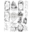 Fifteen stamp designs featuring charming fall items and heartfelt thankful sentiments are against a white background.