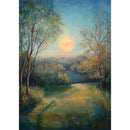 Cozy Countryside A3 fiber decoupage paper applied to cabinet door on dark blue sideboard, furniture decoupage makeover example