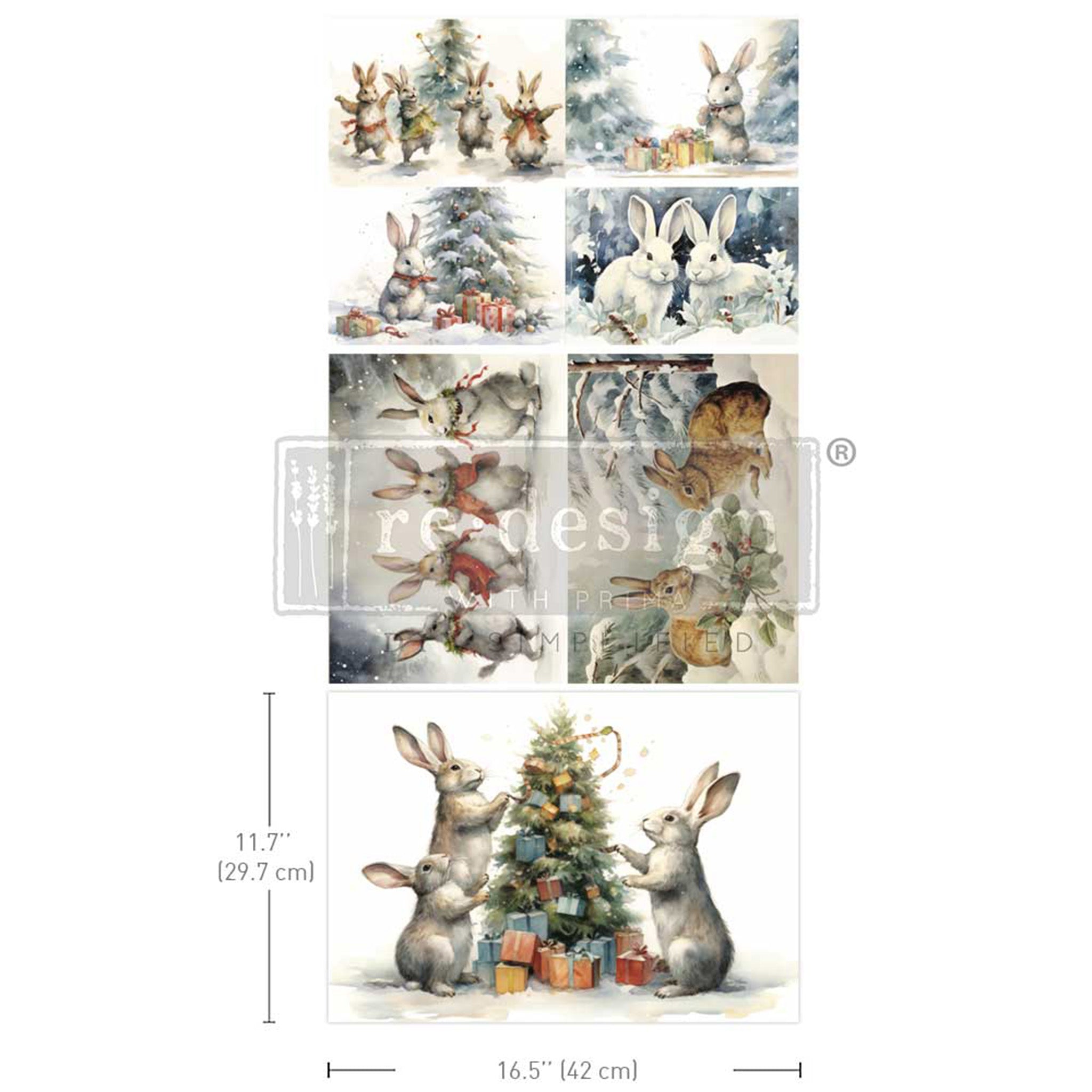 Three sheets of ReDesign with Prima's Bunny Wonderland are against a white background. Measurements for 1 sheet reads: 11.7" (29.7 cm) x 16.5" (42 cm).