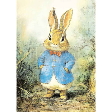 Full sheet ReDesign with Prima Bunny Hollow A3 fiber decoupage paper, bunny illustration with soft meadow background