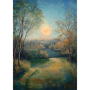 Cozy Countryside A3 fiber decoupage paper applied to cabinet door on dark blue sideboard, furniture decoupage makeover example