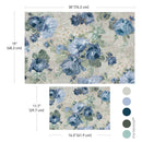 Meadow Melodies fiber decoupage paper sizes – large sheet approx 19 x 30 inches and A3 sheet 16.5 x 11.7 inches – color palette chart