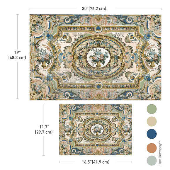 Serenade in Blue fiber decoupage paper sheet sizes 19x30 and A3 16.5x11.7 with color palette for furniture decor projects