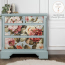 A vintage 4-drawer dresser refurbished by Gracie's House Painted Furniture features ReDesign with Prima's Salon de la Gloire A1 fiber paper on the drawers.