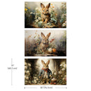 Three sheets of ReDesign with Prima's Dreamy Bunnies tissue paper, each featuring a sweet bunny surrounded by colorful flowers against a white background. Measurements for 1 sheet reads 19" (48.2 cm) by 30" (76.2 cm).