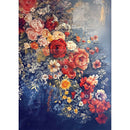 Colorful floral arrangement on a textured blue background