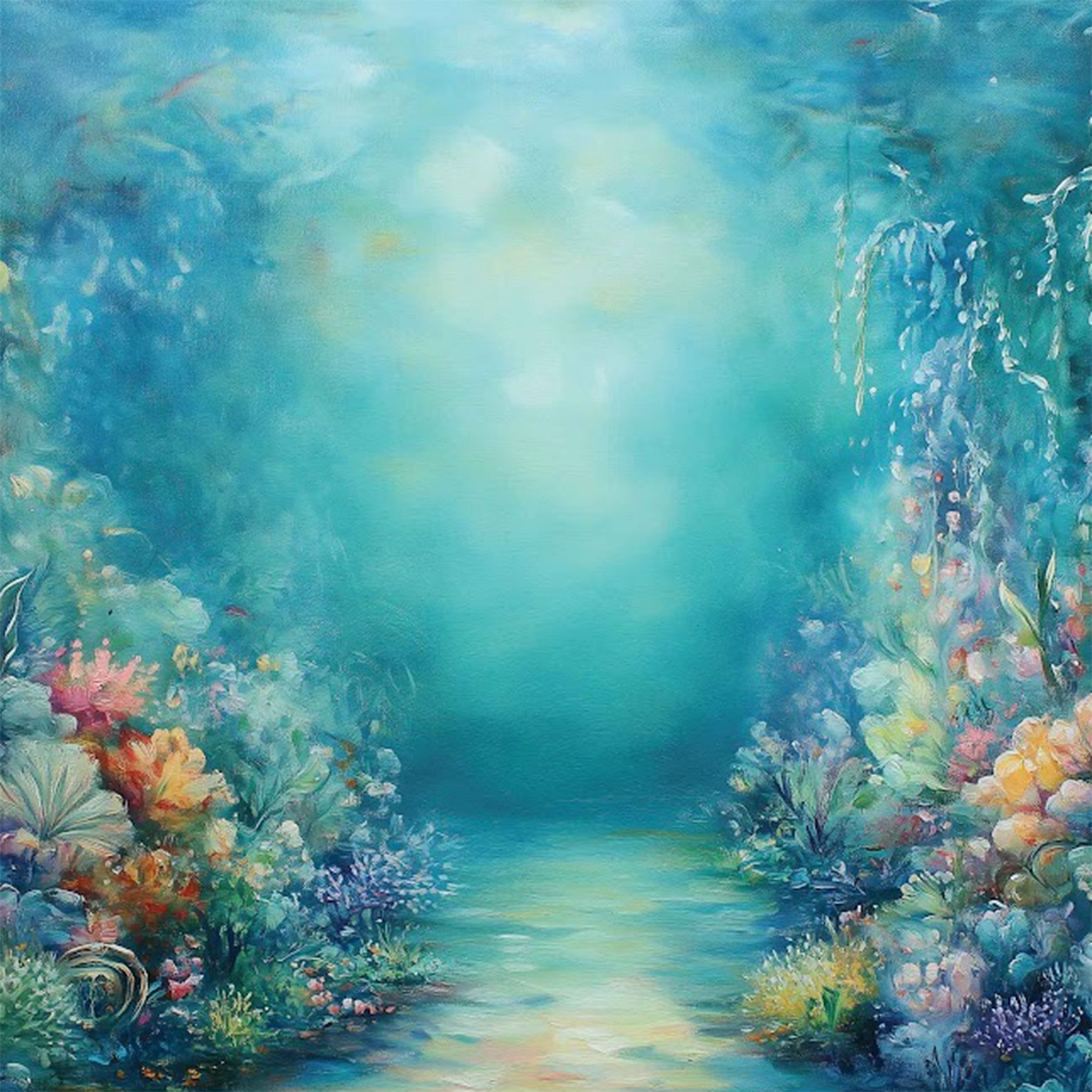 Close-up of an A1 fiber paper featuring a blue underwater scene where bright coral reefs line a winding underwater pathway.
