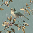 Close-up of an A1 fiber paper features a charming bird nestled among flowering branches on a soft blue background.