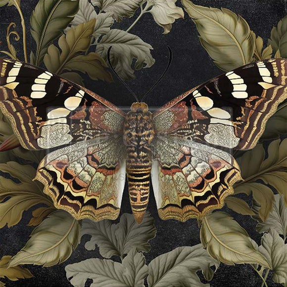 Close-up of an A1 fiber paper featuring a butterfly in intricate detail, surrounded by lush foliage on a dramatic dark backdrop.
