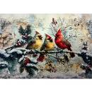 A3 fiber paper featuring 3 cardinal birds sitting on a snow covered branch with red berries.