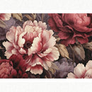 A1 fiber paper featuring deep pink and blush flowers with soft green beige leaves create an exclusive. White borders are on the top and bottom.