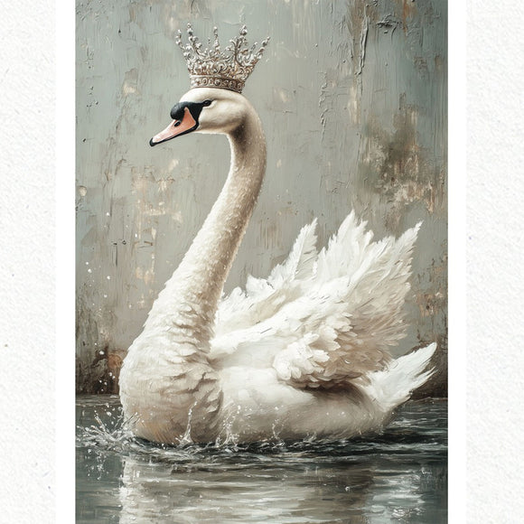 A1 fiber paper featuring a white swan crowned on sparkling waters. White borders are on the sides.