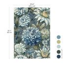 Floral patterned rug with measurements (23.4" x 33.1") and color swatches on a white background