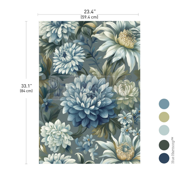 Floral patterned rug with measurements (23.4" x 33.1") and color swatches on a white background