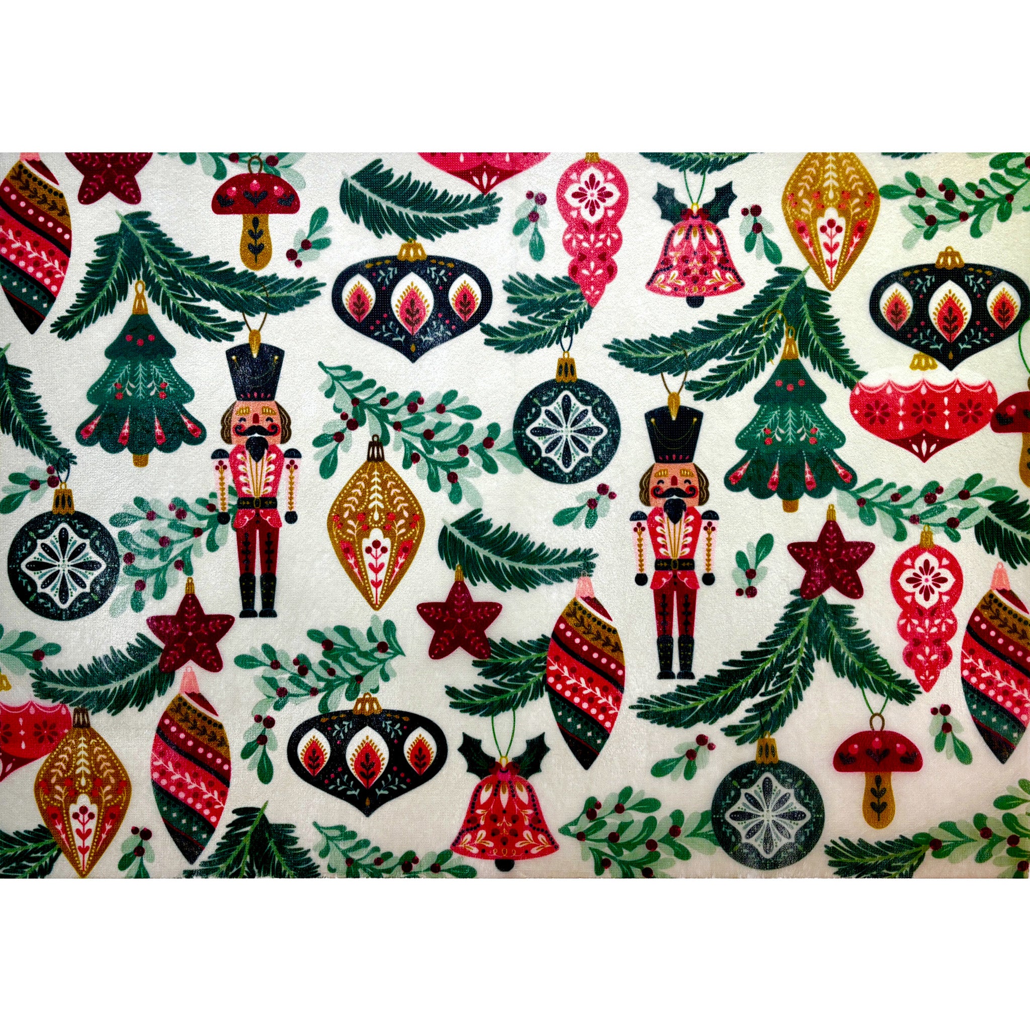 A3 fiber paper featuring vintage designs of nutcrackers, ornaments, and pine tree sprigs. White borders are on the top and bottom.