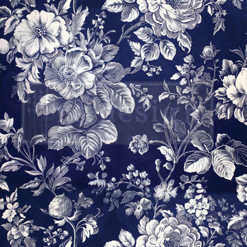 Floral pattern with white flowers and leaves on a dark blue background