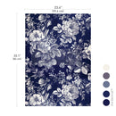Floral patterned fabric with measurements (23.4" x 33.1") and color swatches on a white background