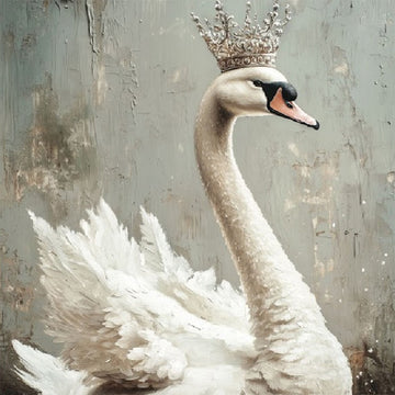 Close-up of an A1 fiber paper featuring a majestic white swan wearing a crown on sparkling water.