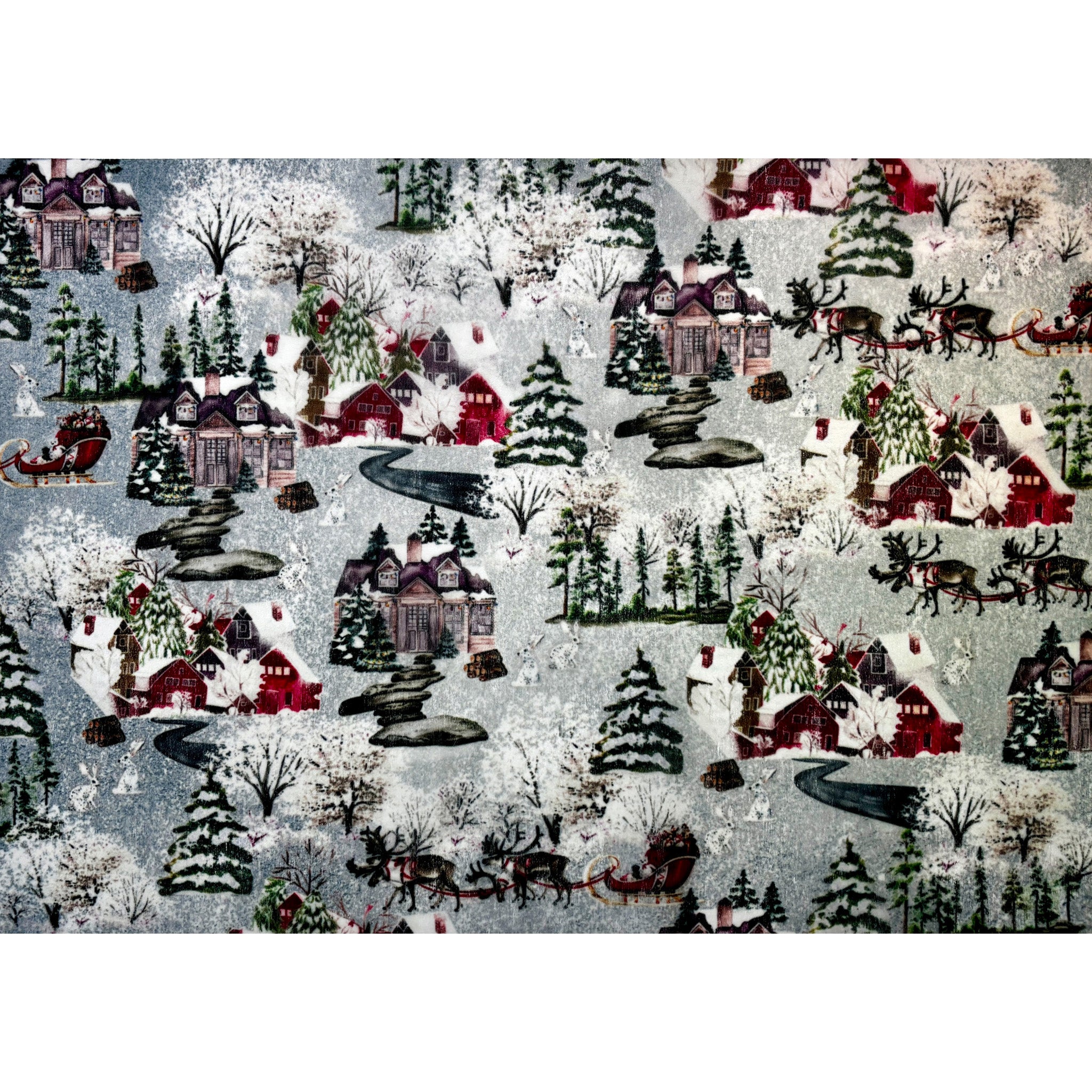 A3 fiber paper featuring repeating designs of snowy villages and pine trees. White borders are on the top and bottom.