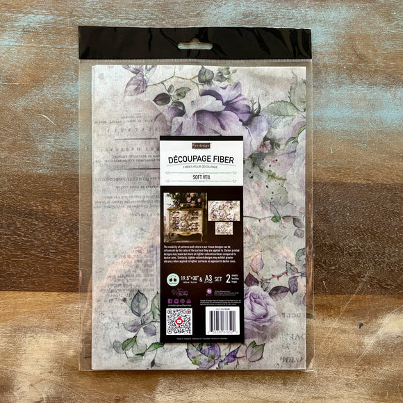 A package of ReDesign with Prima's Soft Veil Fiber Paper is against a wood background.