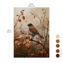 Decoupage paper of bird perched on a branch with autumn leaves and berries with measurements: 23.4" x 33.1"