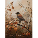 Decoupage paper of bird perched on a branch with autumn leaves and berries