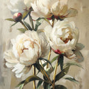 Close-up of an A1 fiber paper featuring creamy white peonies blooming against a soothing beige backdrop
