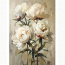 A1 fiber paper featuring creamy white peonies blooming against a soothing beige backdrop White borders are on the sides.