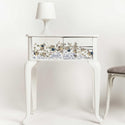 A vintage white side table features ReDesign with Prima's Wild Garden small H2O transfer on its drawers.