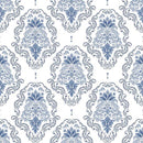 Closeup of the blue Dana Damask repeating pattern design (ReDesign with Prima x KACHA) 