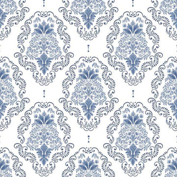 Closeup of the blue Dana Damask repeating pattern design (ReDesign with Prima x KACHA) 
