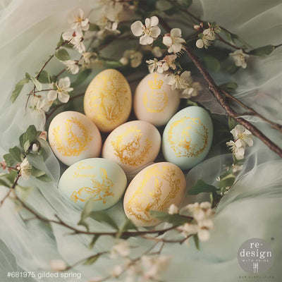 ReDesign with Prima Gilded Spring H2O water slide transfers applied to pastel Easter eggs with gold bunny designs