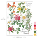 Poetry in Petals H2O water slide transfer 8.5x11 size guide showing sheet dimensions and color palette