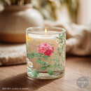 Glass candle jar decorated with Poetry in Petals H2O water transfer featuring pink roses and delicate white flowers