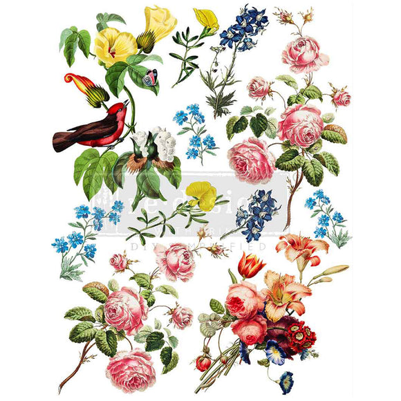ReDesign with Prima Rustic Romance water slide transfer sheet 8.5x11 – floral rose botanical wildflower elements for furniture and decor