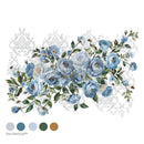 ReDesign with Prima's Azure Blossom Transfer for furniture is against a white background with 5 matching color samples.