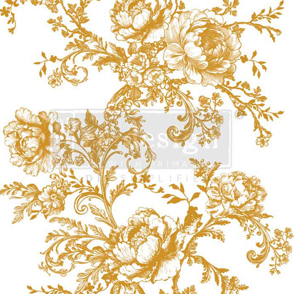 Decorative gold floral pattern on a white background
