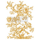 Decorative gold floral design on a white background