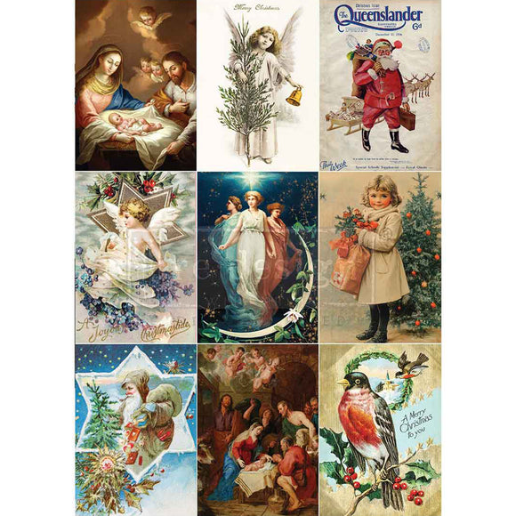 Collection of vintage Christmas cards featuring various holiday scenes and characters.