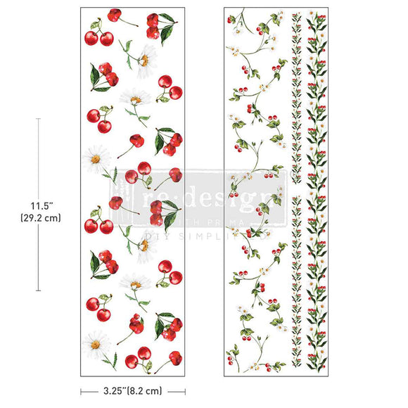Daisy Cherry Luxe Transfer sheet size diagram showing 3.25 x 11.5 inch clear acetate transfer sheets (2 included)