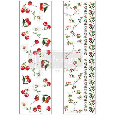 ReDesign with Prima Daisy Cherry Luxe Transfer, two clear acetate sheets with cherries, daisies, and vine border designs