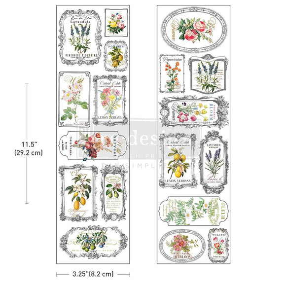 Fleur de Frame Luxe Transfers sheet size 3.25 x 11.5 inches measurement graphic
