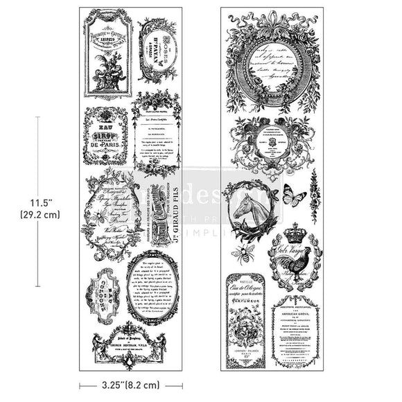 Romance en Fleur Luxe Transfer sheet size 3.25 x 11.5 inches (8.2 x 29.2 cm), two sheets included