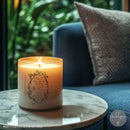 Romance en Fleur Luxe Transfer applied to a candle jar showing a vintage French label and ornate floral frame