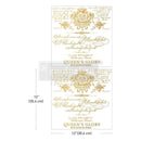 Two sheets of ReDesign with Prima's Queen's Glory small rub-on transfers are against a white background. Measurements for 1 sheet reads: 12" (30.4 cm) by 12" (30.4 cm).