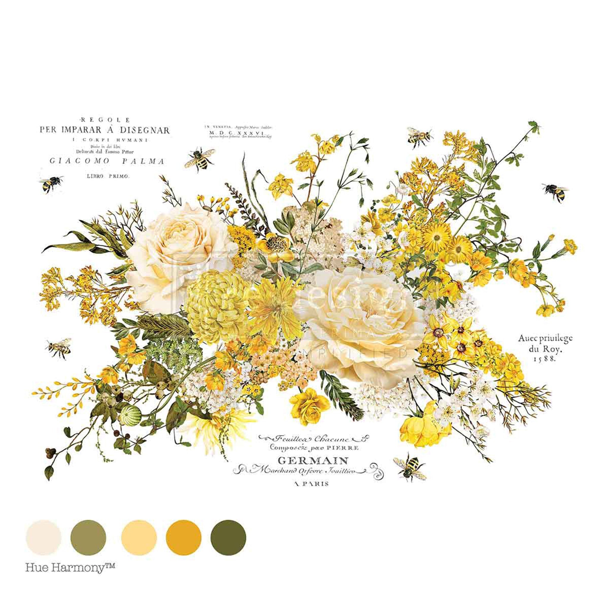 ReDesign with Prima's Sunlit Serenade Transfer for furniture is against a white background with 5 matching color samples.