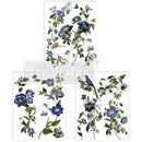 ReDesign with Prima Blue Nest Blooms rub-on furniture transfer, 3 sheets 8.5x11, blue floral and bird designs
