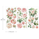 Three sheets of ReDesign with Prima's Blushing Blooms small rub-on transfers are against a white background. Measurements for 1 sheet reads: 12" (30.4 cm) x 6" (15.2 cm).