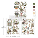 Easter Garden Whimsy rub on furniture transfer by ReDesign with Prima showing 8.5x11 inch sheets and vintage bunny-and-egg artwork