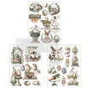 ReDesign with Prima Easter Garden Whimsy furniture transfer set with 3 sheets (8.5x11) featuring bunnies, eggs, carrots and vintage spring scenes